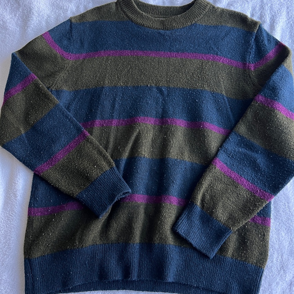 H&M Blue and Green Crewneck Sweater with Stripes